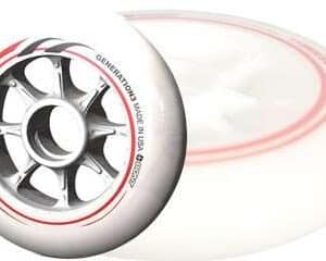 une roue de skateboard blanche et rouge avec une bande rouge